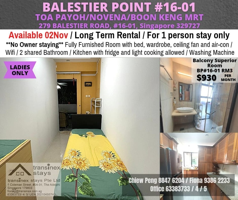 Common Room/ Only for Ladies /FOR 1 PERSON STAY ONLY/Wifi/No owner staying/No Agent Fee / Cooking allowed/Novena/ Boon Keng / Farrer Park / Available 02 Nov - Toa Payoh 大巴窯 - 分租房間 - Homates 新加坡