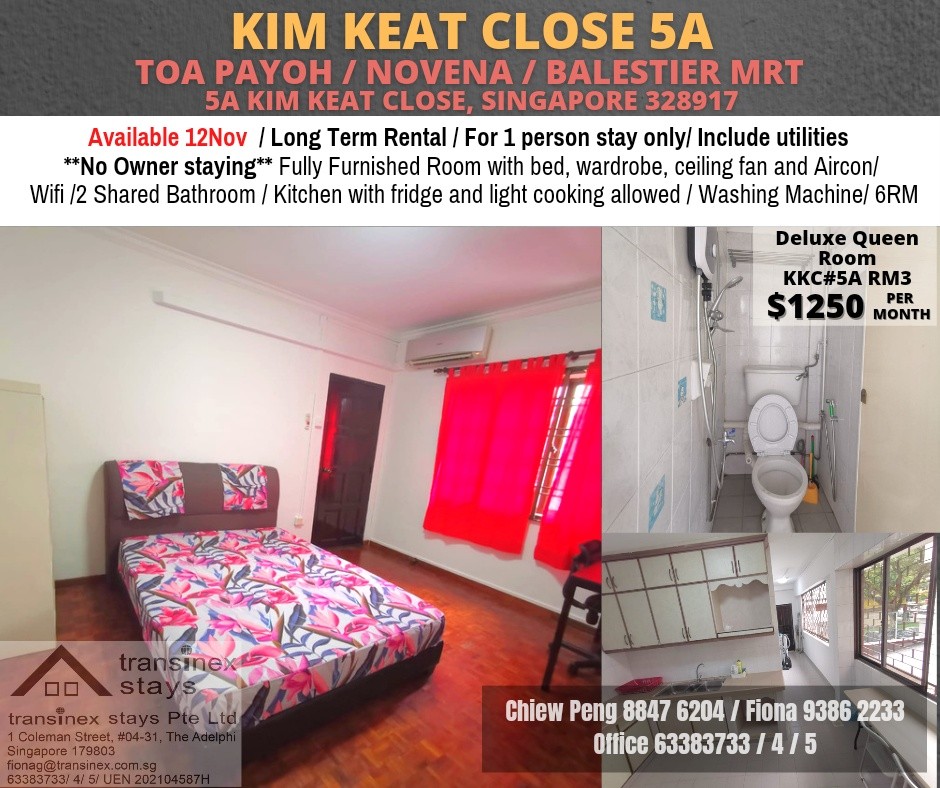 Near Novena MRT/Toa Payoh MRT/Caldecott MRT - 5a Kim Keat Close  Common Room/FOR 1 PERSON STAY ONLY/ *Next to Whampoa food center &amp; NTUC supermarket* Wifi/No owner staying/No Agent Fee/Cooking - Homates Singapore