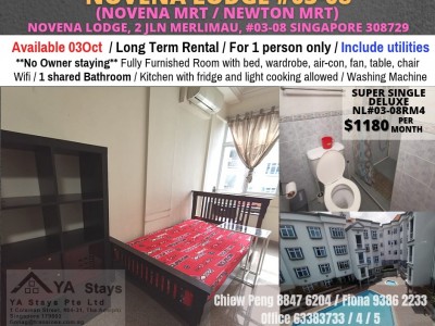 Available 03 Oct -Common Room/FOR 1 PERSON STAY ONLY/Wifi/Aircon/No owner staying/No Agent Fee/No owner staying/Cooking allowed/Novena MRT/Mount Pleasant MRT - Novena Lodge, 2 Jln Merlimau, #03-08 RM 4 Singapore 308729