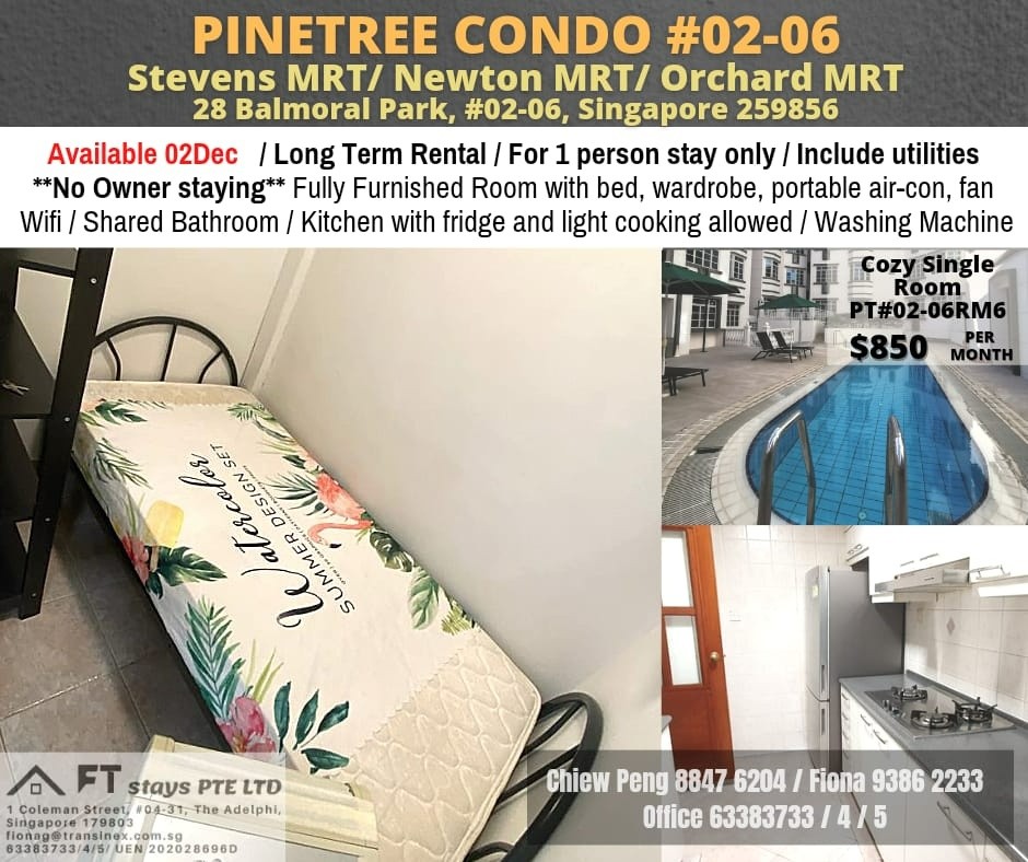 Available 02 Dec - Common Room/Strictly Single Occupancy/no Owner Staying/Wifi/Aircon/No Agent Fee/Cooking allowed/Near Stevens MRT/Newtons MRT/Orchard MRT - Orchard 烏節路 - 分租房間 - Homates 新加坡