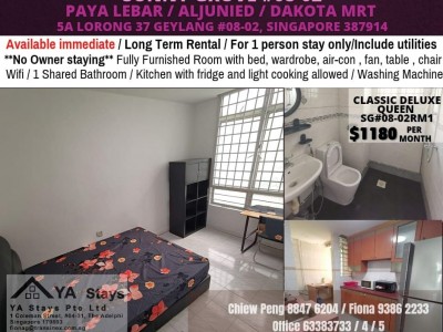 Available Immediate/Classic Deluxe  Room/ for 1 person stay only /Wifi/No owner staying/No Agent Fee/Cooking allowed/Near Paya Lebar MRT/Aljunied MRT/Dakota MRT  - Sunny Grove, 5A Lorong 37 Geylang #08-02RM1, Singapore 387914