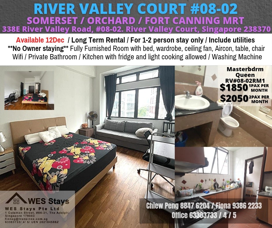 Master room/Long term rental/For 1-2 person stay only/no Owner Stayon/No Agent Fee/Cooking allowed/ Near Somerset MRT / Orchard MRT / Fort Canning MRT/ Available 12 Dec - River Valley 裡峇峇利 - 分租房間 - Homates 新加坡