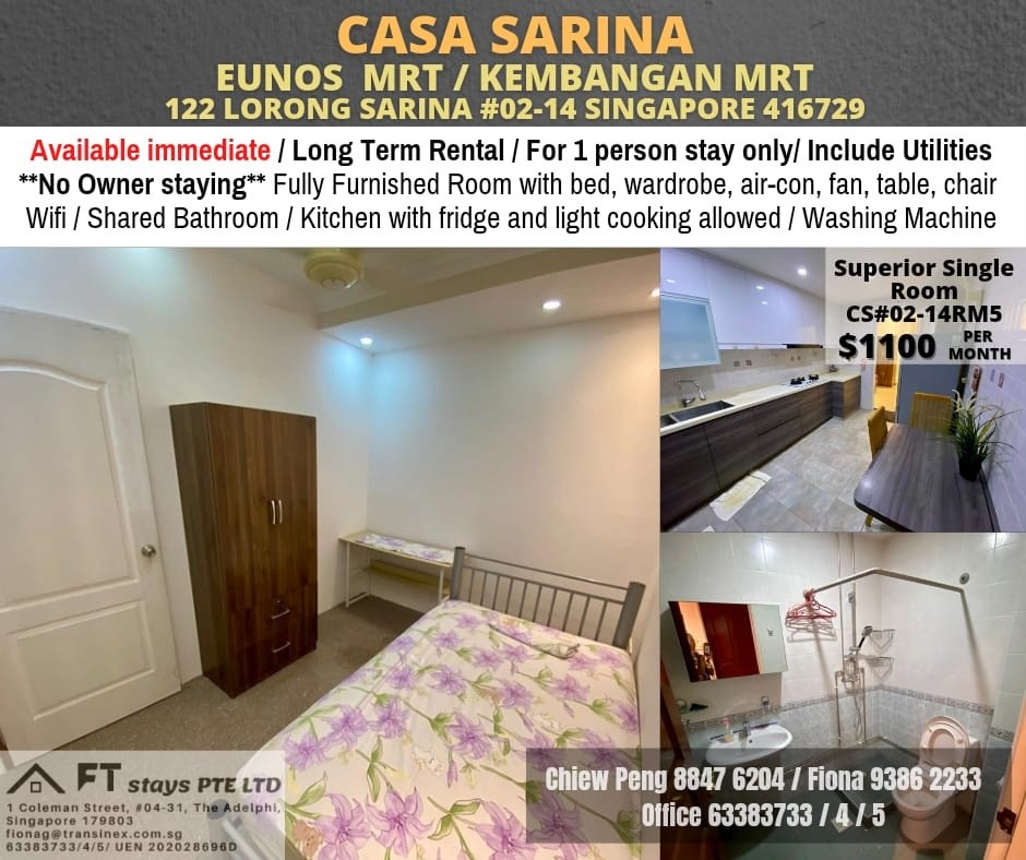 Kembangan MRT | Eunos mrt /Common Room for rent/ Casa Sarina for 1 Pax | Immediate Available | No Agent Fee - Kembangan - Flat - Homates Singapore