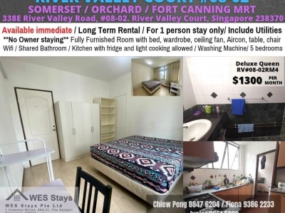 Room for Rent / River Valley (Somerset MRT) / Common Room / 1 Pax Stay / Available Immediate RM4 - 338E River Valley Road, #08-02, Singapore 238370