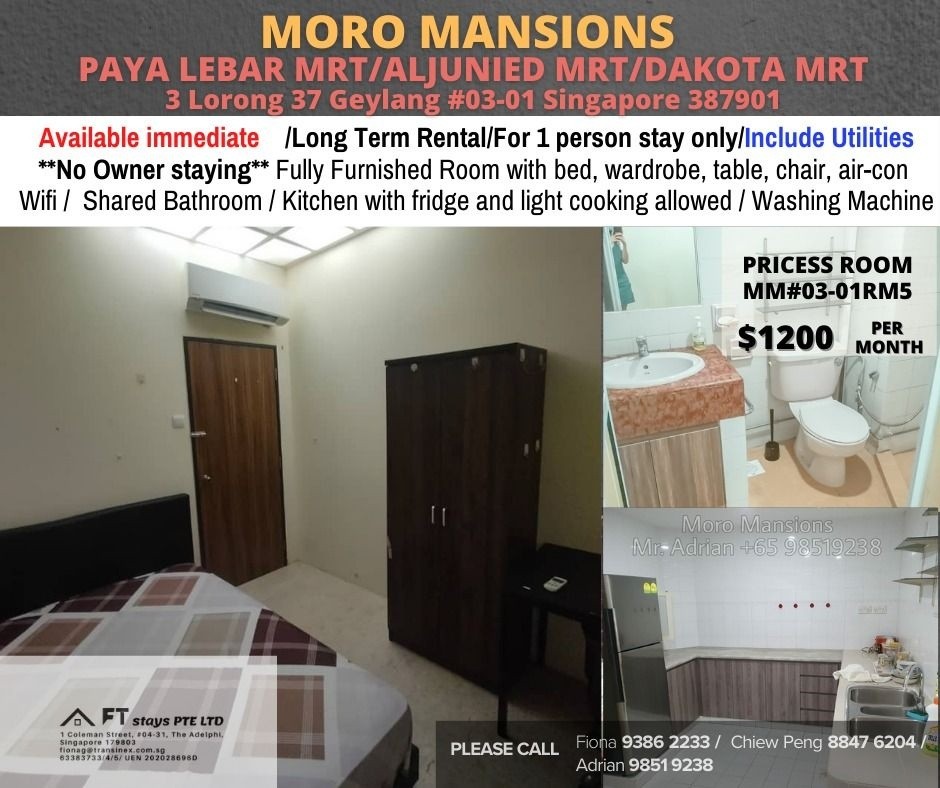 Room for Rent / Paya Lebar – Aljunied – Dakota MRT / Master Room / Available Immediate/ Moro Mansion - Paya Lebar - Flat - Homates Singapore