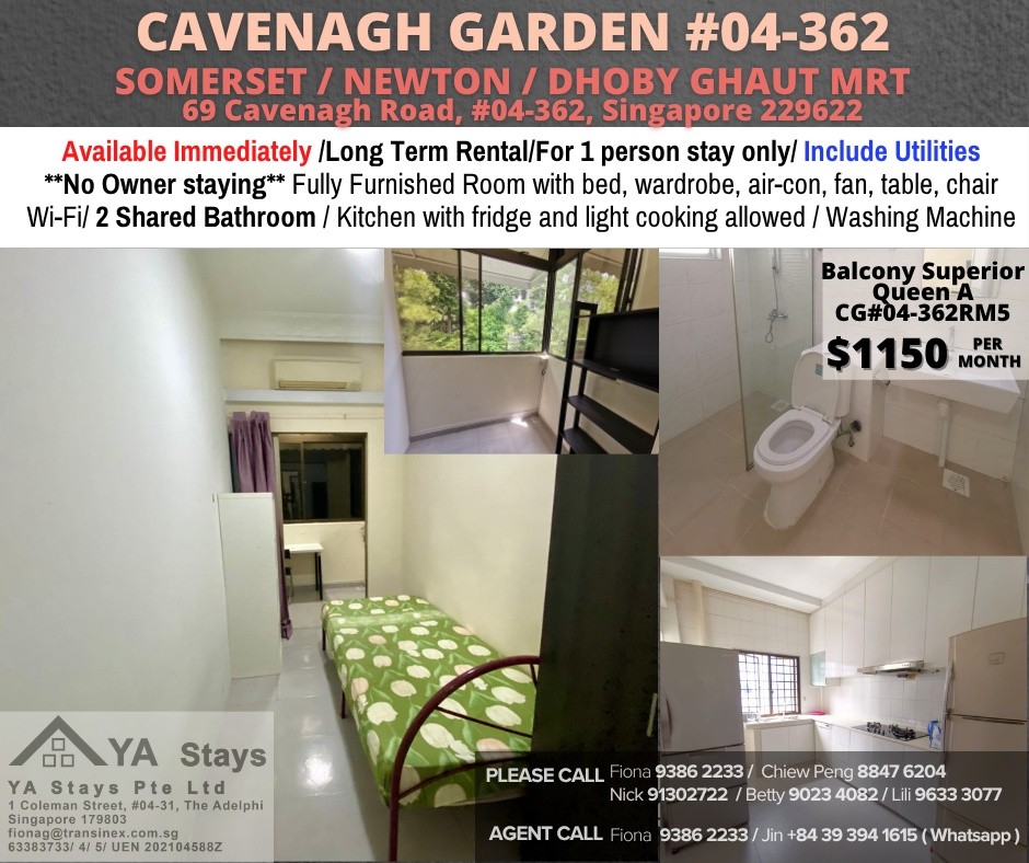 Room For Rent - CAVENAGH GARDEN (Orchard / River Valley)/ Near Somerset MRT/Newton MRT/Dhoby Ghaut MRT/ Common Room/ 1 Pax/ Fully Furnished/ No Owner Staying - Orchard - Flat - Homates Singapore