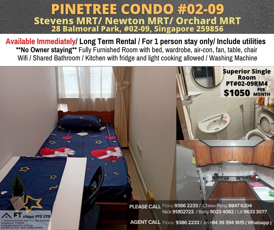 Room for rent / Near Newton MRT/Near Orchard MRT/Stevens MRT / Common room / 1pax stay / Available Immediately - Bukit Timah - Bedroom - Homates Singapore