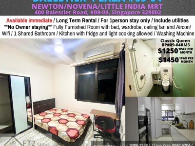 Available﻿ Immediately - Common Room/Include Utilities/Wifi/Aircon/No Agent Fee/Light Cooking Allowed/Washing Machine - 400 Balestier Road, #09-04, Singapore 329802