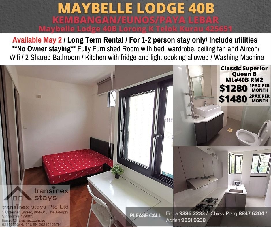 Available﻿ May 2 - Common Room/Include Utilities/Wifi/Aircon/No Agent Fee/Light Cooking Allowed/Washing Machine - Eunos 友诺士 - 分租房间 - Homates 新加坡