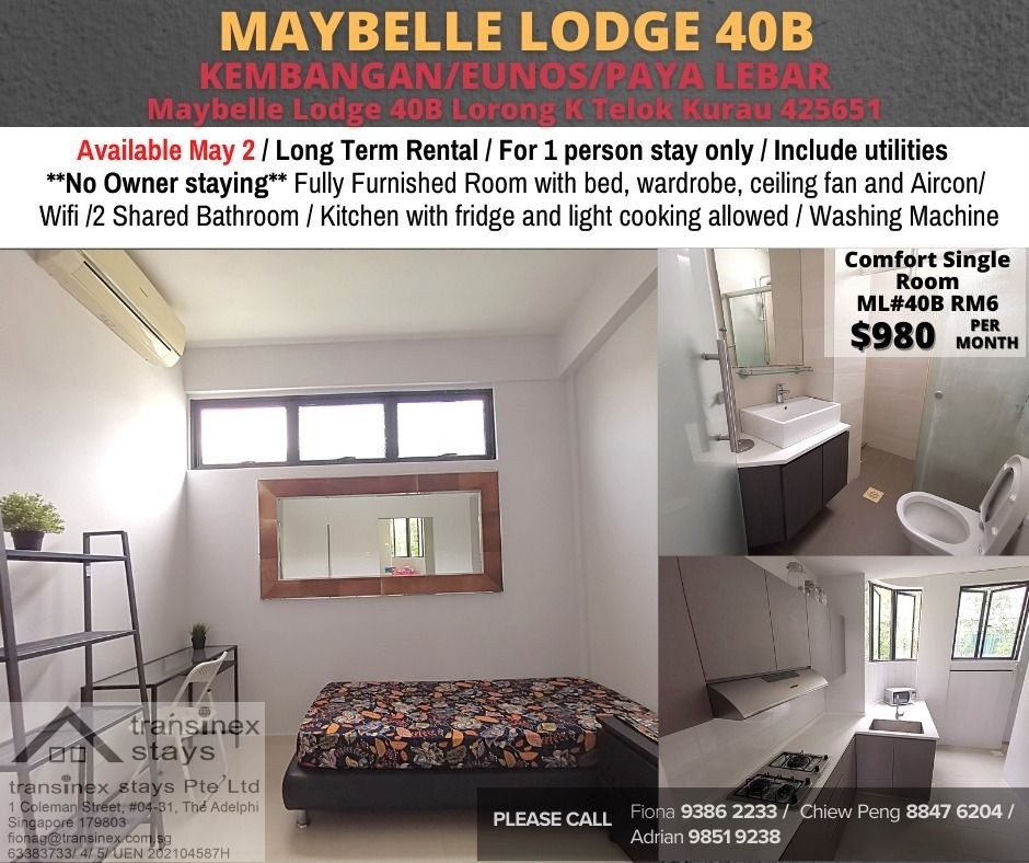 Room for rent / Kembangan, Eunos / Common room / 1pax stay / Available immediately - Eunos 友诺士 - 分租房间 - Homates 新加坡