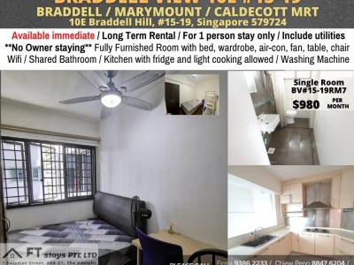 Room for Rent/BRADDELL / MARYMOUNT / CALDECOTT MRT/ For 1 pax/ Available Immediately - 10E Braddell Hill