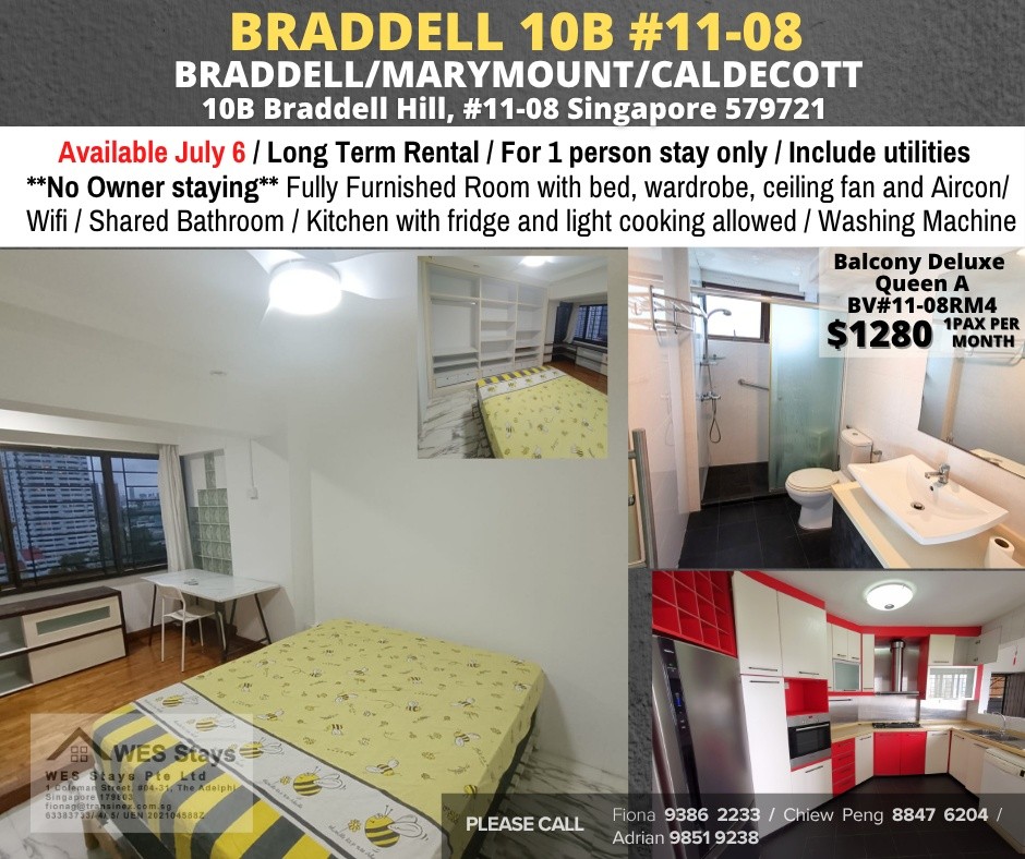 Room for Rent/10B Braddell Hill, #11-08 Singapore 579721/For 1 pax/ Available July 6 - Ang Mo Kio 宏茂橋 - 整個住家 - Homates 新加坡