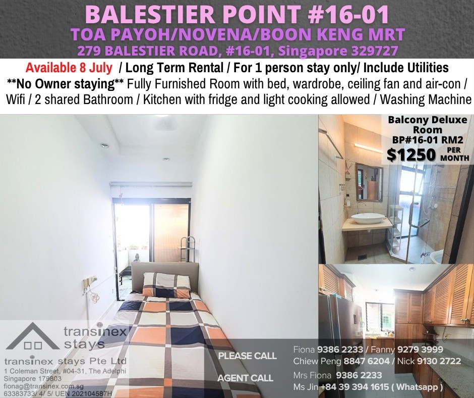 Room for Rent/279 BALESTIER ROAD, #16-01, Singapore 329727/ Available 8 July - Toa Payoh 大巴窑 - 整个住家 - Homates 新加坡