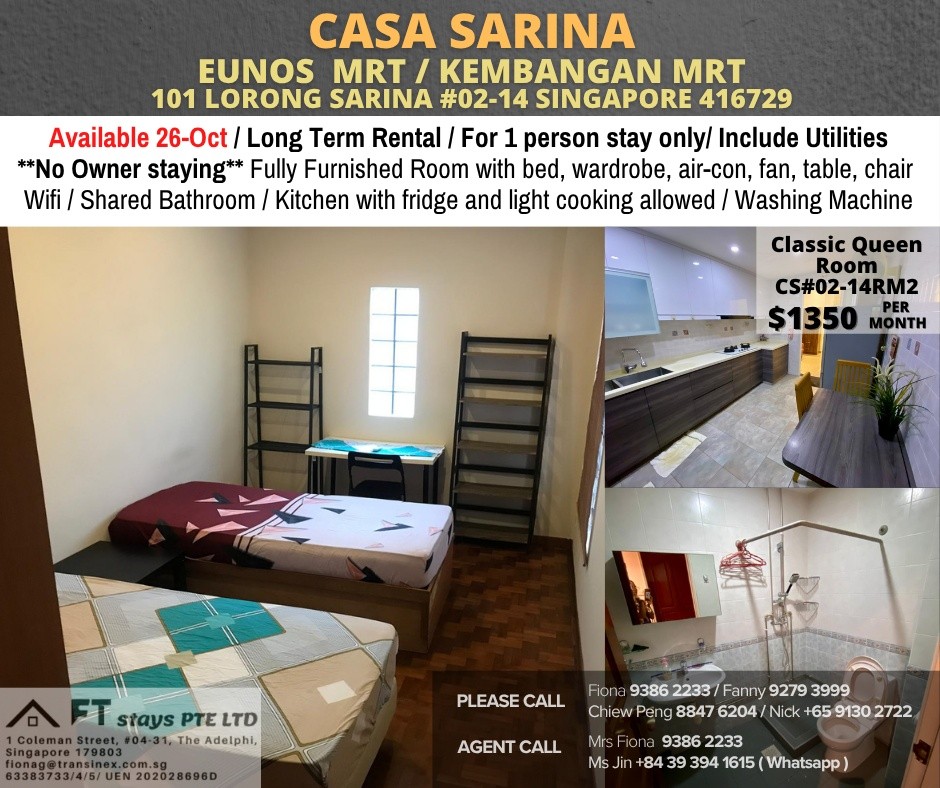 Room for rent / Kembangan MRT / Classic room / 1pax stay / Available 26 October - Eunos - Flat - Homates Singapore