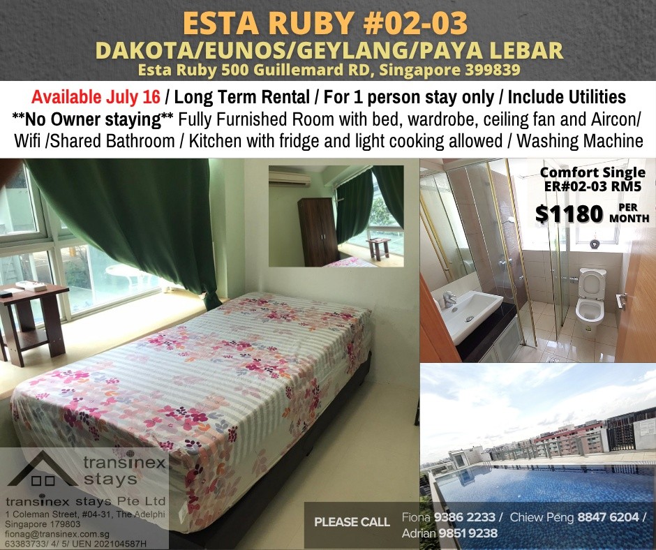 Room for Rent/500 Guillemard RD/ For 1 pax/ Available 16 July - Geylang - Flat - Homates Singapore