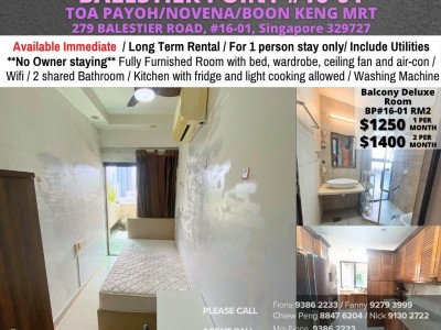 Room for Rent/ Available Immediate/Include Utilities/Wifi/Aircon/No Agent Fee/Light Cooking Allowed/Washing Machine - 279 BALESTIER ROAD, #16-01, Singapore 329727 